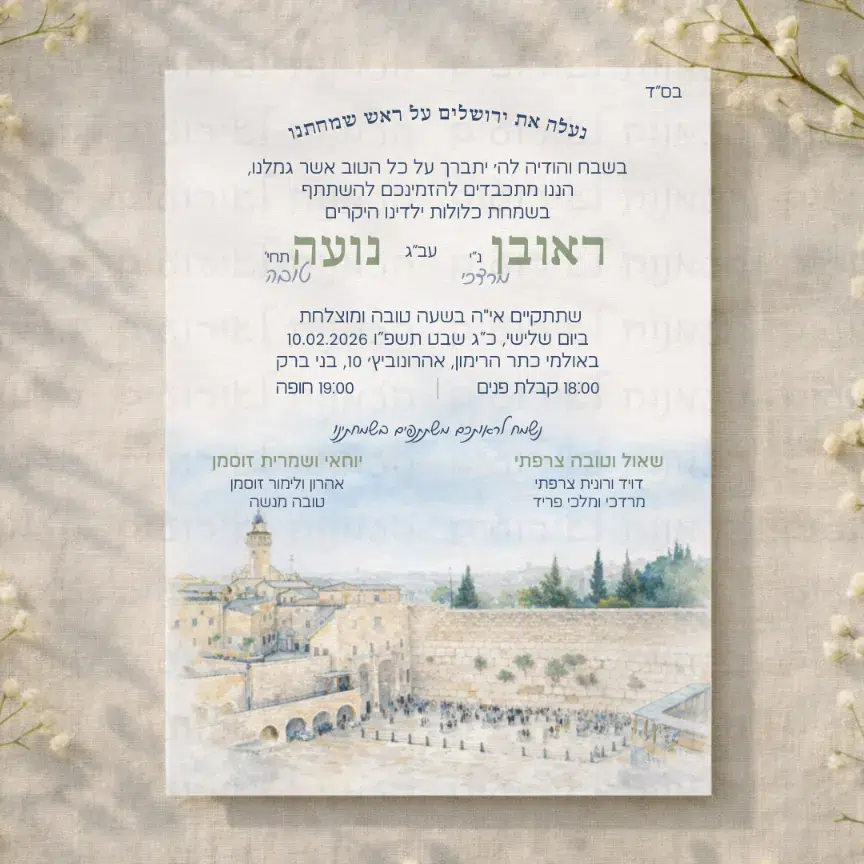 הזמנה לחתונה איור של הכותל