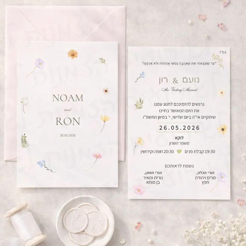 הזמנה לחתונה עם פרחים